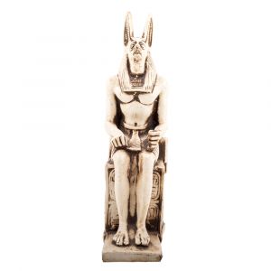 Front Image, The Dead Protector God Anubis Statue Handmade of Alabaster, Anubis Sculpture