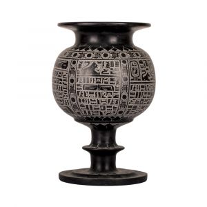 Black Egyptian Basalt Vase Handmade by Creative Egyptian Artists with Engraves of Ancient Egyptian Letters