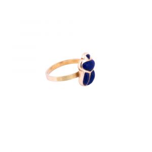 Handmade 18K Gold ancient Egyptian Scarab Ring adorned with semi-precious Lapis Stones