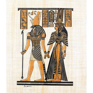 Egyptian handmade Papyrus portrait of goddess Maat and Horus