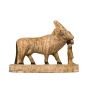 left side pose of Hathor sculpture with the body of the cow, handmade of Limestone and finished with neutral beige color