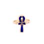 Gold, Handmade Egyptian key of Life Ring  , inlaid with Semi Lapis Stone, Ankh Ring