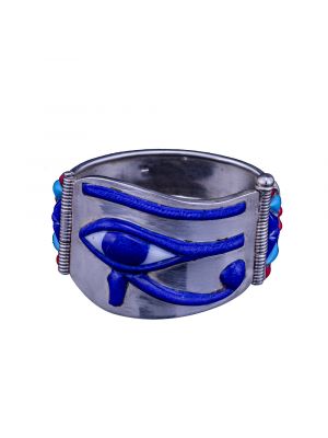 Silver semi-precious stone inlaid Wedjat eye of Horus Cuff Bracelet, Eye of Horus Bracelet