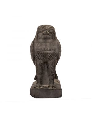 Front Image of the falcon Statue handmade of grey basalt stones, The Falcon Statues For Sale 