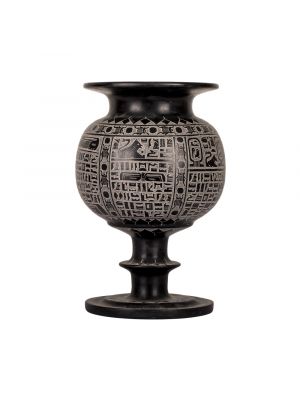 Black Egyptian Basalt Vase Handmade by Creative Egyptian Artists with Engraves of Ancient Egyptian Letters