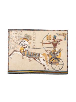 Egyptian Wall Decor of The King Ramses Portrait While The War, Hand-curved From White Limestone