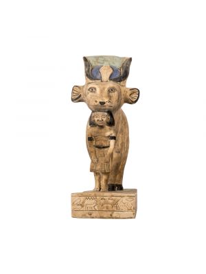 Hathor sculpture with the body of the cow, handmade of Limestone and finished with neutral beige color