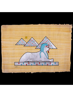 Royal Papyrus Embroidered Portrait of The Great Pyramids and Sphinx.