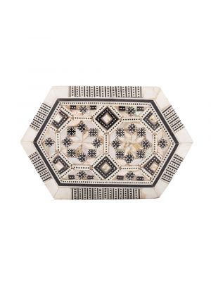 Wooden inlaid with rare precious mother of pearl hexagonal box, The pearls are inlaid in Geometrical floral patterns that are known as arabesque art style