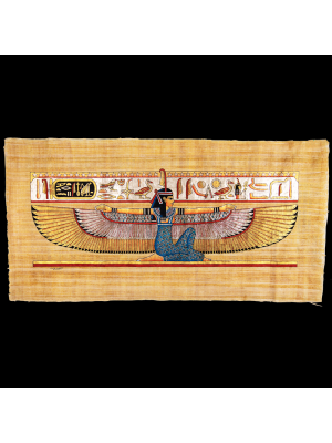 Royal Papyrus Embroidered Portrait of Winged Ma’at the Egyptian Goddess of Truth and Justice.