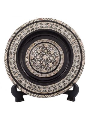 Black painted arabesque antique plate handmade of wood and inlaid with mother of pearls, Arabesque antique plate