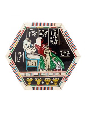 Pharaonic wooden hexagonal box handcrafted with natural precious materials (Royal Family Scene)