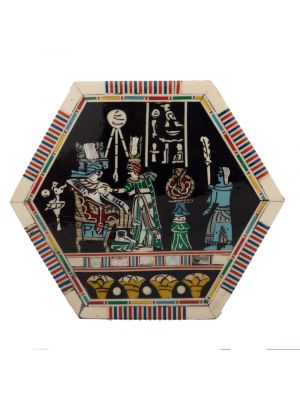 Pharaonic wooden hexagonal box handcrafted with natural precious materials (Coronation Scene)