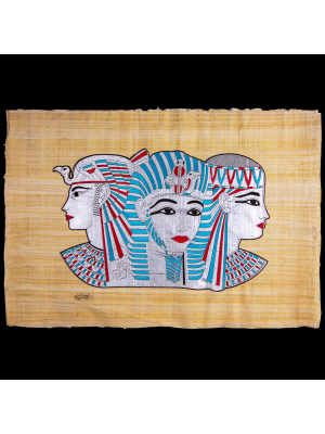 Royal Papyrus Embroidery Portrait of Three angels of Ancient Egyptian myth.