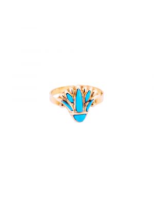 Semi Precious Turquoise Stone Adorned Gold lotus Flower Ring, Lotus Ring Gold