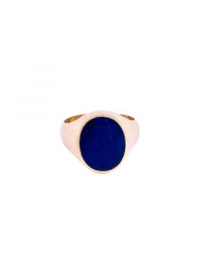 Unisex Handmade of 18K Gold and inlaid with Semi Precious Lapis Stone, Lapis Gold Ring