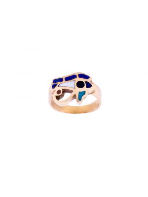 18k Gold, semi-precious stones inlaid Horus Eye Ring, Eye of Horus Ring Gold