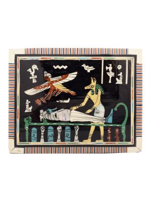 Front Image, Anubis Scene Wooden jewelry box with laid and lock, inlaid with mother of pearls, antique wooden box with laid