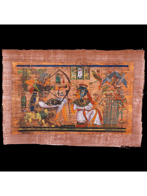 80 years old Unique Papyrus Portrait of King Tut-Ankh-Amun with his wife in Hunting scene.