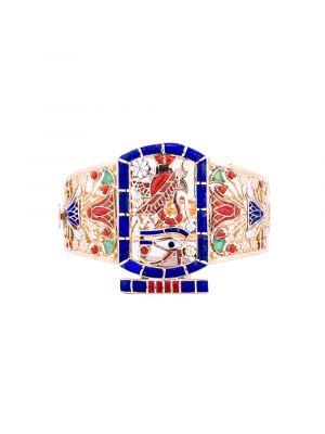 Gold precious stones inlaid bracelet Pharaonic symbols designed, Gold Bangle