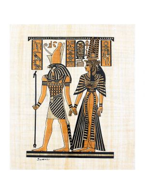 Egyptian handmade Papyrus portrait of goddess Maat and Horus