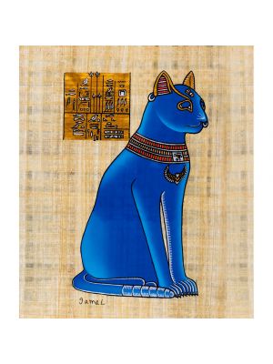 Egyptian papyrus portraits of Goddess Bastet (Blue)