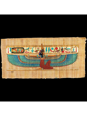 Ancient Egyptian Papyrus Replica is handmade of genuine paper with gouache paint of Queen Isis spreading her wings, Egyptian papyrus paintings price