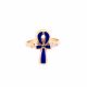 Gold, Handmade Egyptian key of Life Ring  , inlaid with Semi Lapis Stone, Ankh Ring