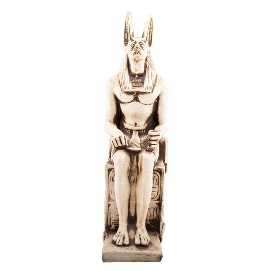 Front Image, The Dead Protector God Anubis Statue Handmade of Alabaster, Anubis Sculpture