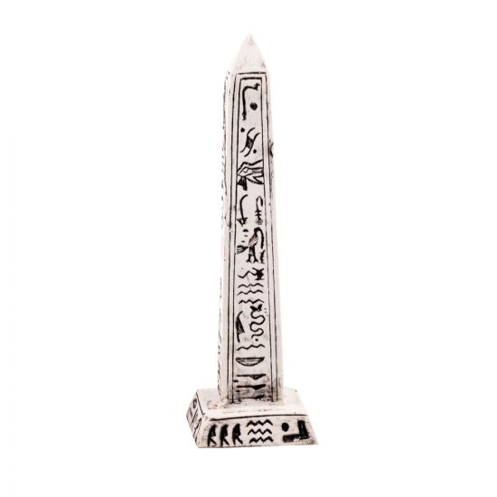 White alabaster ancient Egyptian Obelisk decoration, embellished with Hieroglyphic letters, Egyptian Obelisk