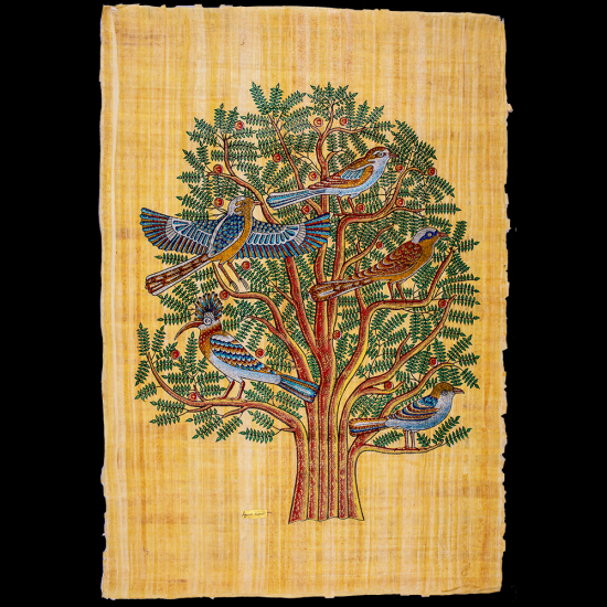 Tree of Life Papyrus portrait hand-painted with gouache colours, Egyptian Tree of Life