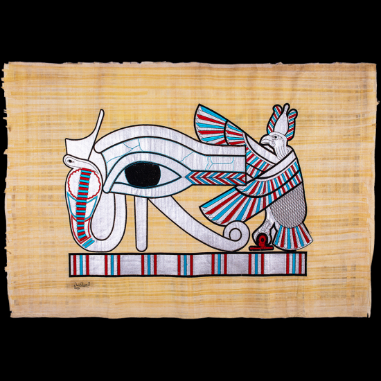 Royal handmade Egyptian Papyrus, hand-embroidered with the Wadjet eye of Horus God, Wedjat 