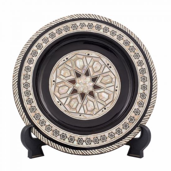 Front Image of Arabesque designed decorative plate handmade, mother-of-pearl inlaid, hanging plate for sale