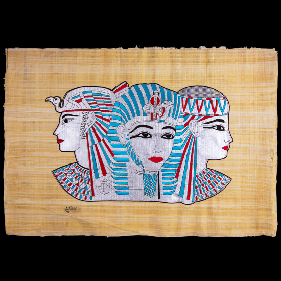 Royal Papyrus Embroidery Portrait of Three angels of Ancient Egyptian myth.