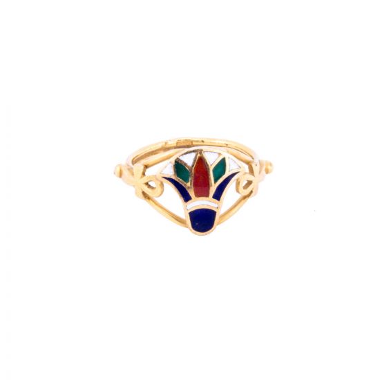 Semi-Precious Stone Adorned Lotus Flower Ring handmade of 18K Gold, Lotus Flower Gold Ring