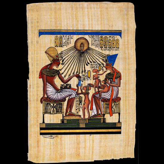 Royal Handmade Egyptian Papyrus Paintings Featuring King Akhnaton's family, gyptian Papyrus Paintings 