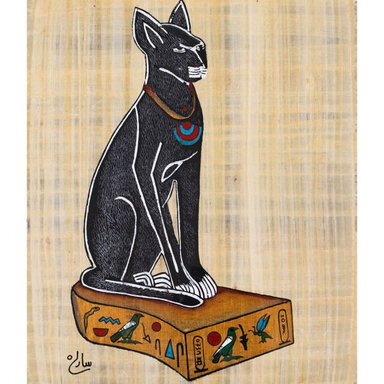 Bastet Papyrus, Black painted Bastet Goddess, hand-painted by talented Egyptian artists, on genuine Egyptian handmade papyrus